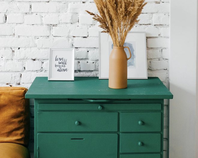 Vintage green wooden drawers